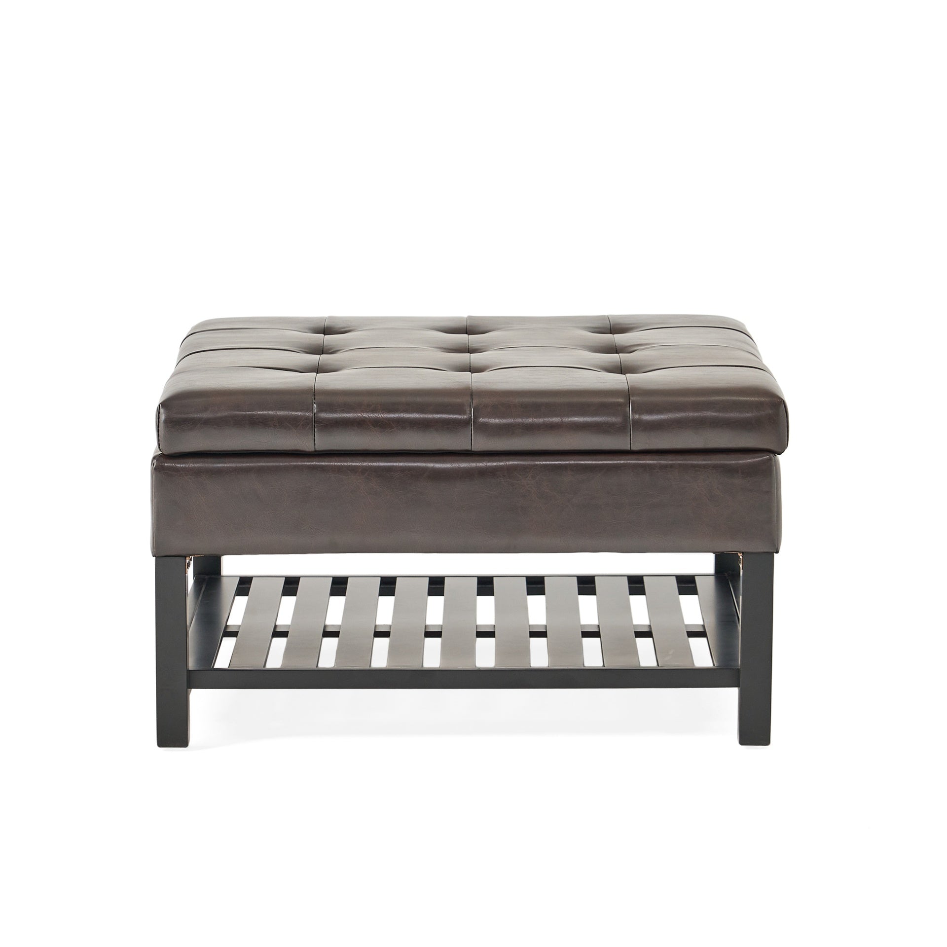 Storage Ottoman Coffee Table,Square Ottoman with Storage and Bottom Rack, Tufted Upholstered Ottomans Coffee Table for Living Room