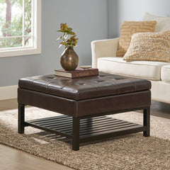 Storage Ottoman Coffee Table,Square Ottoman with Storage and Bottom Rack, Tufted Upholstered Ottomans Coffee Table for Living Room