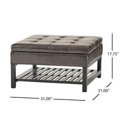 Storage Ottoman Coffee Table,Square Ottoman with Storage and Bottom Rack, Tufted Upholstered Ottomans Coffee Table for Living Room