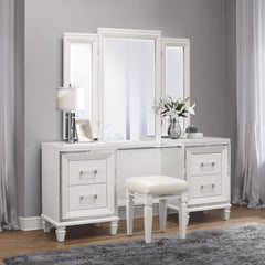 Modern Glam Vanity Stool 1pc Faux Leather Upholstery Seat White Metallic Finish Bedroom Furniture