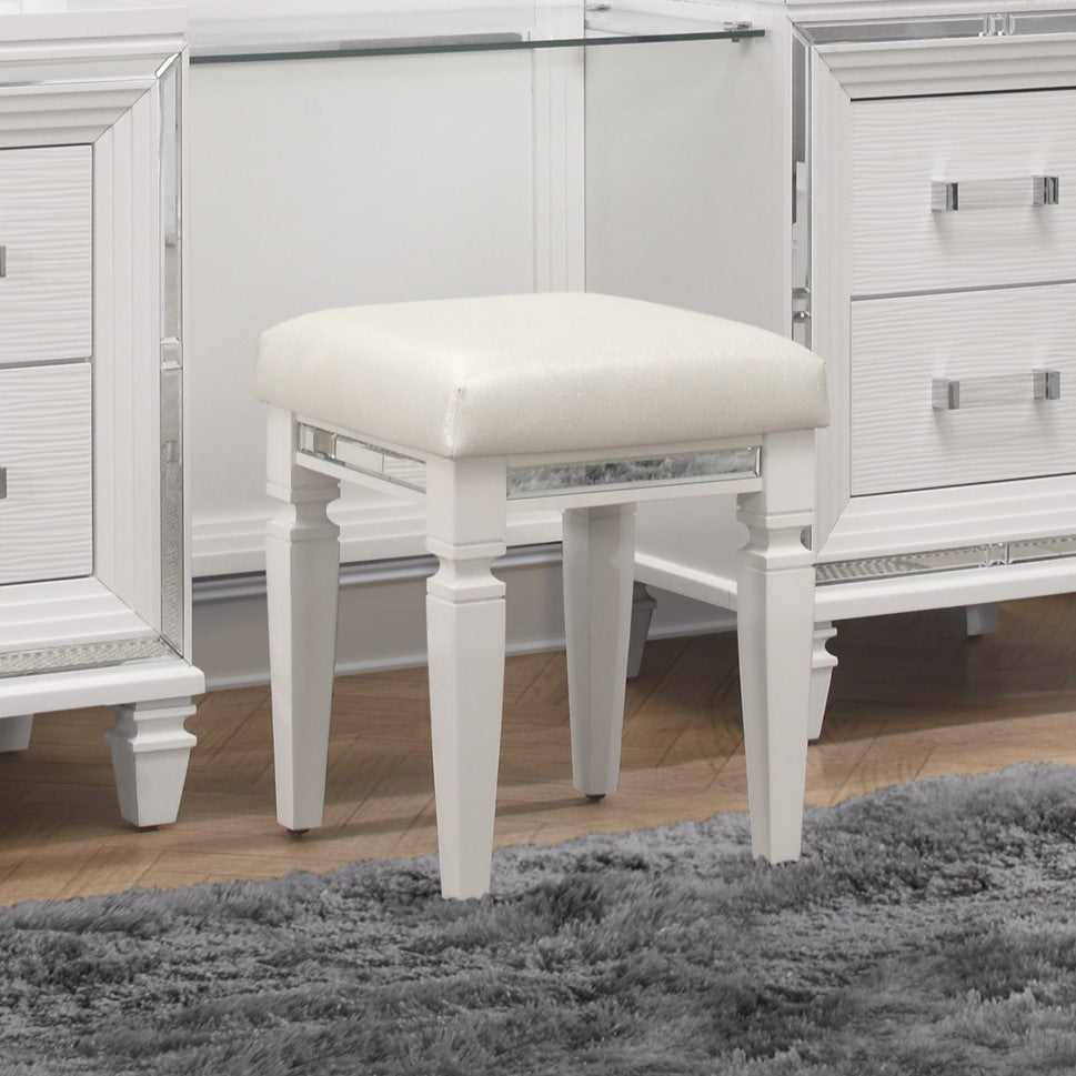 Modern Glam Vanity Stool 1pc Faux Leather Upholstery Seat White Metallic Finish Bedroom Furniture