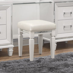 Modern Glam Vanity Stool 1pc Faux Leather Upholstery Seat White Metallic Finish Bedroom Furniture