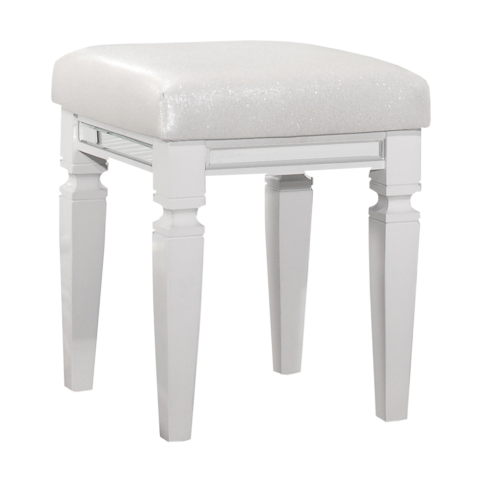 Modern Glam Vanity Stool 1pc Faux Leather Upholstery Seat White Metallic Finish Bedroom Furniture