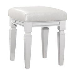 Modern Glam Vanity Stool 1pc Faux Leather Upholstery Seat White Metallic Finish Bedroom Furniture