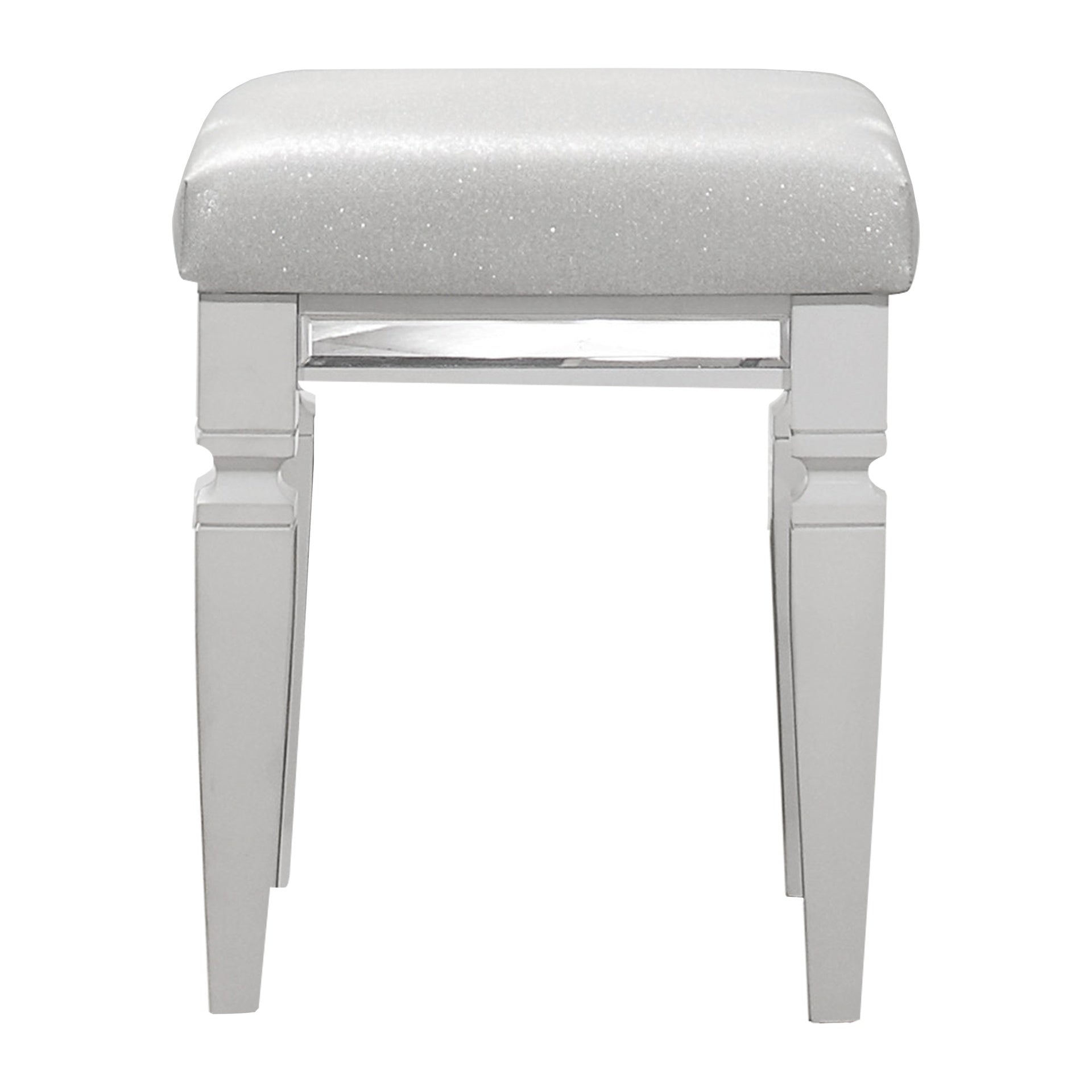 Modern Glam Vanity Stool 1pc Faux Leather Upholstery Seat White Metallic Finish Bedroom Furniture
