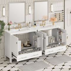 72" White Bathroom Vanity with Ceramic Sink, Soft-Close Doors, Double Storage Shelves & Divided Drawer – Modern Bathroom Cabinet with Ample Storage