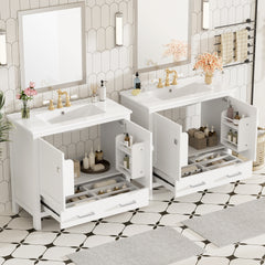 72" White Bathroom Vanity with Ceramic Sink, Soft-Close Doors, Double Storage Shelves & Divided Drawer – Modern Bathroom Cabinet with Ample Storage