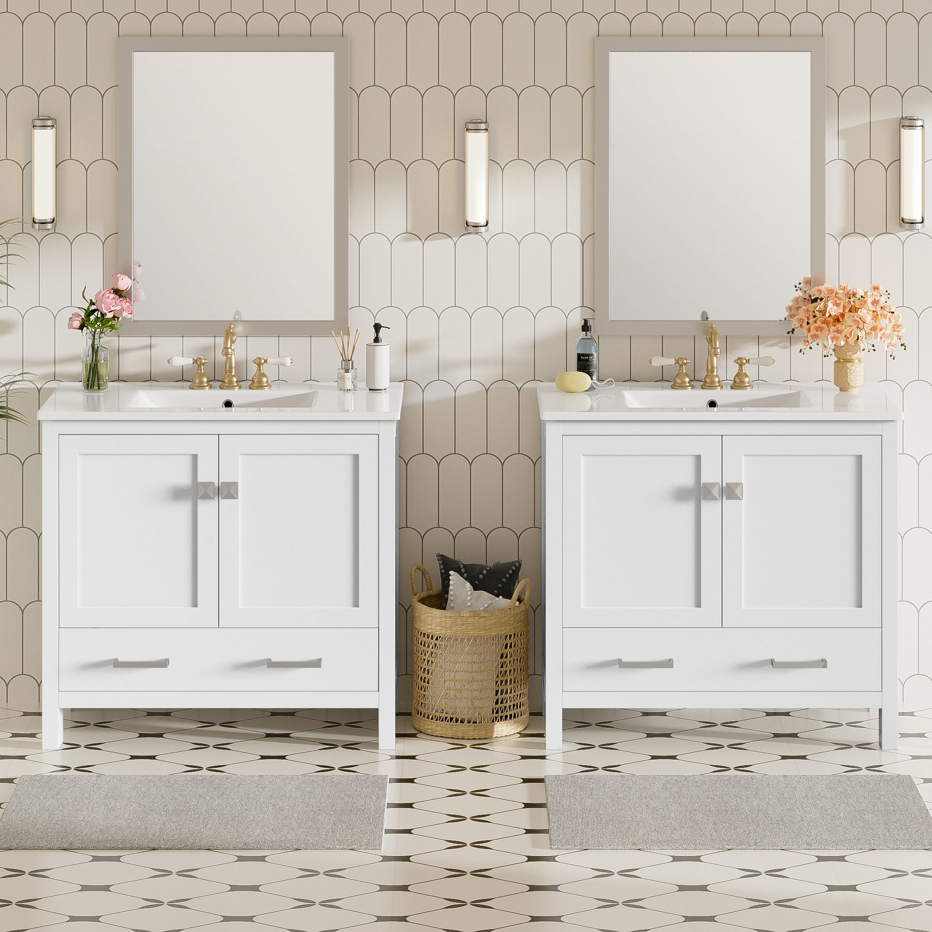 72" White Bathroom Vanity with Ceramic Sink, Soft-Close Doors, Double Storage Shelves & Divided Drawer – Modern Bathroom Cabinet with Ample Storage
