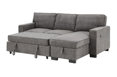 Estelle 86.5" Dark Gray Fabric Reversible Sleeper Sectional with Storage Chaise Drop-Down Table 2 Cup Holders and 2 USB Ports