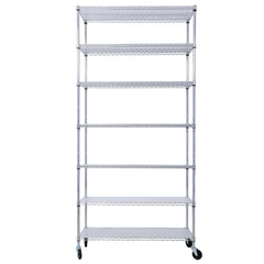 7 Tier Metal Shelf Wire Shelving Unit, 2450lbs Heavy Duty Adjustable Storage Rack with Wheels & Shelf Liners for Closet Kitchen Garage Basement Commercial Shelving - 81.5" H x 48" L x 18" D chrome