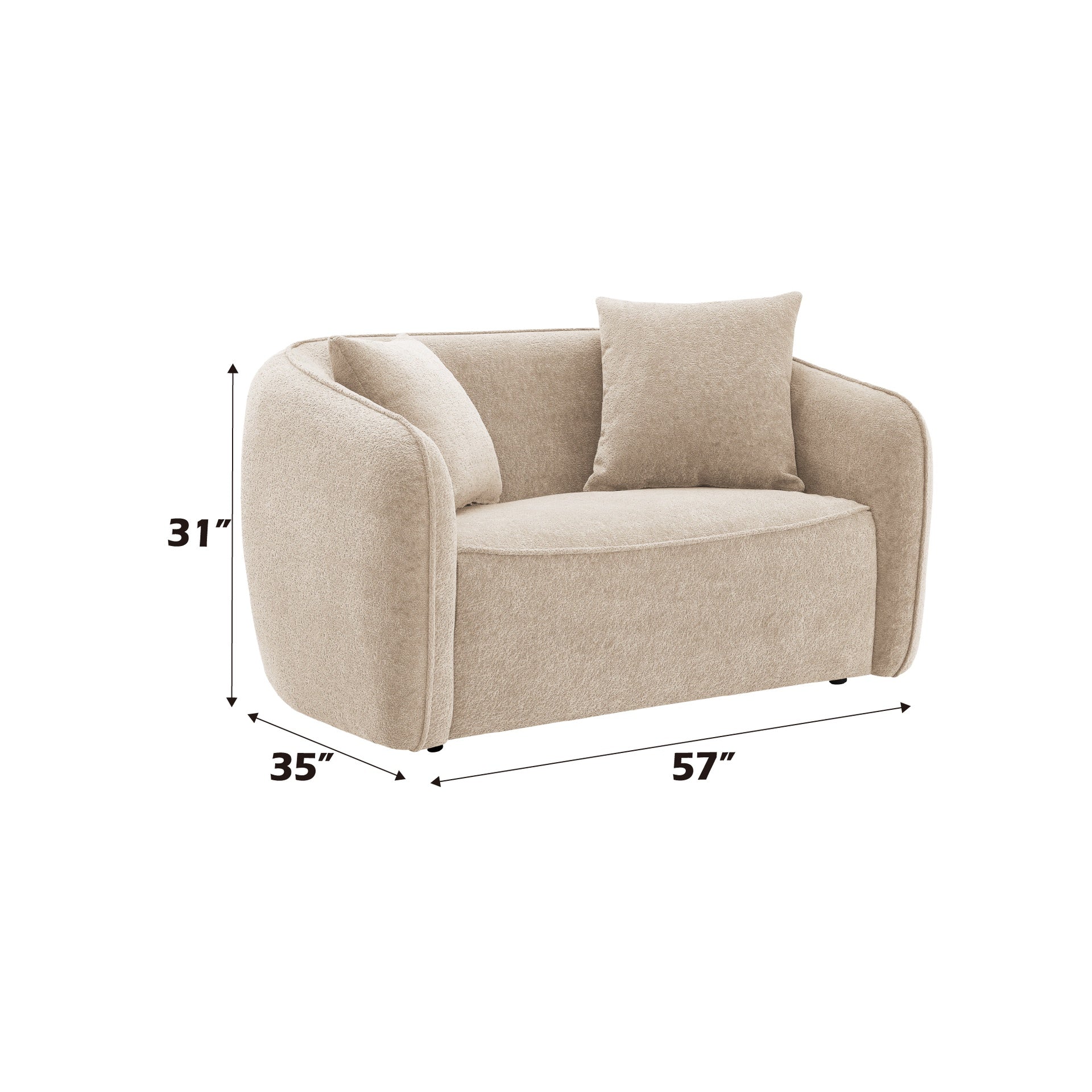 Keith Beige Chenille Loveseat with 2 Matching Color Toss Pillows