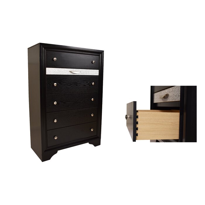 Matrix Traditional Style 5 Drawer Chest made with Wood in Black