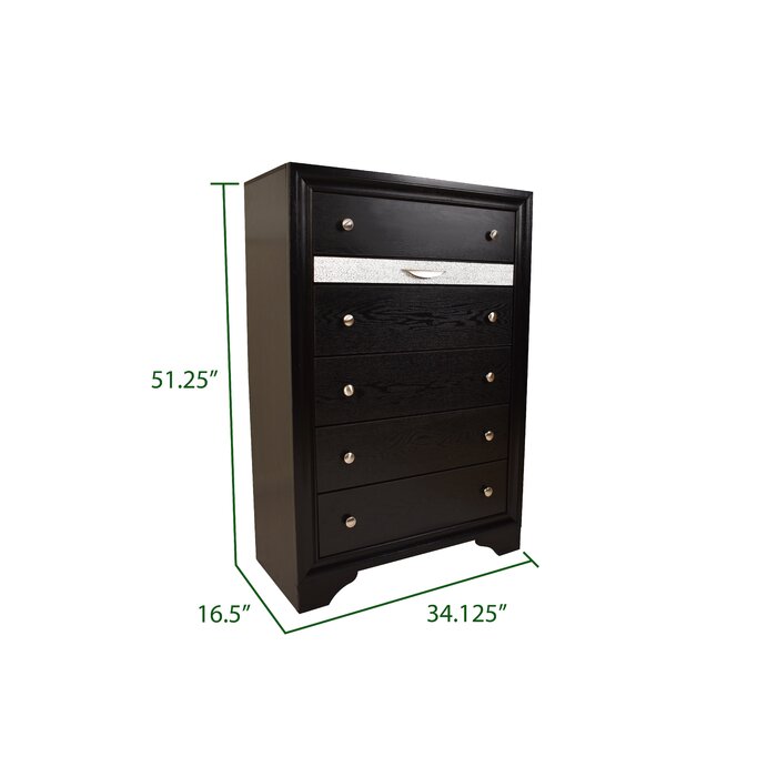 Matrix Traditional Style 5 Drawer Chest made with Wood in Black