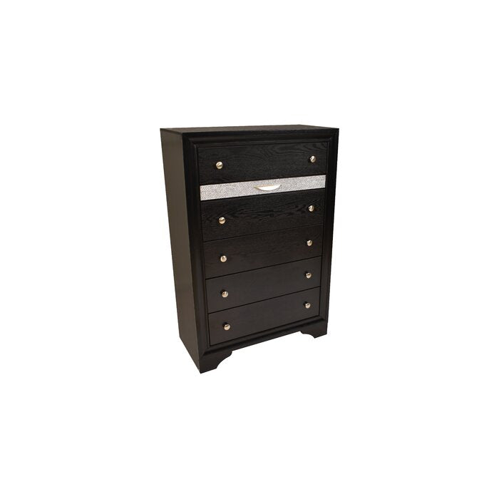 Matrix Traditional Style 5 Drawer Chest made with Wood in Black