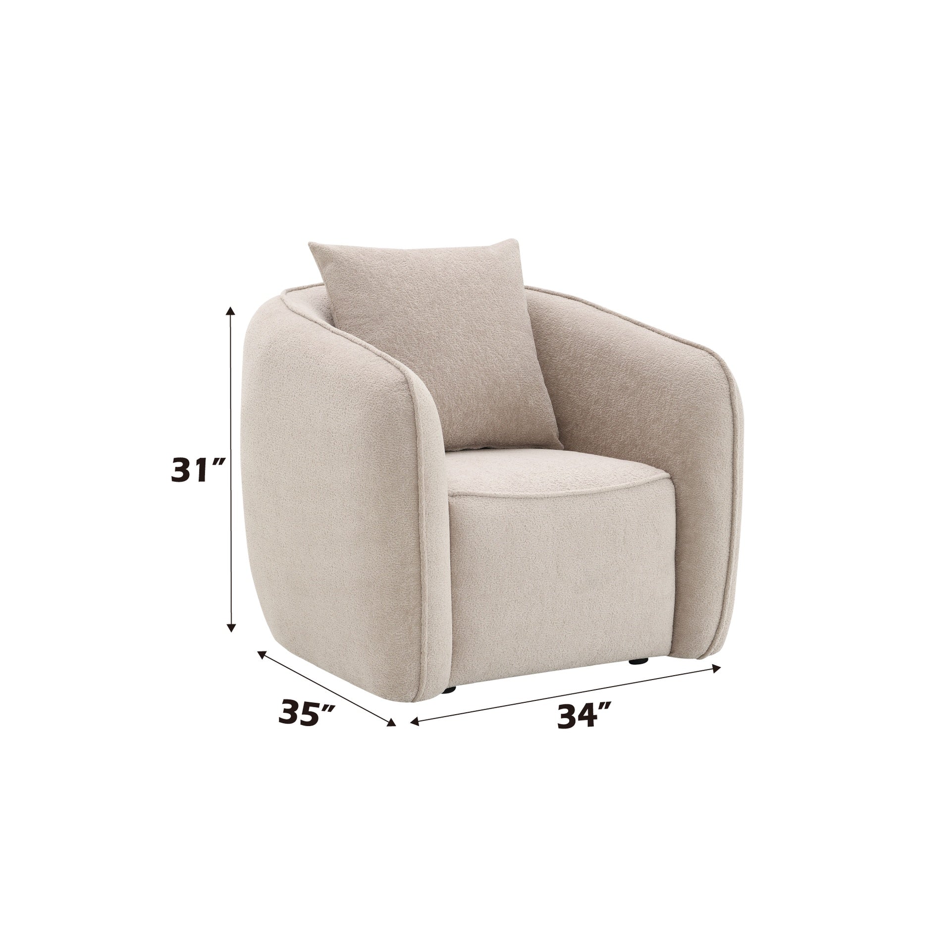 Keith Beige Chenille Chair with 1 Matching Color Toss Pillows