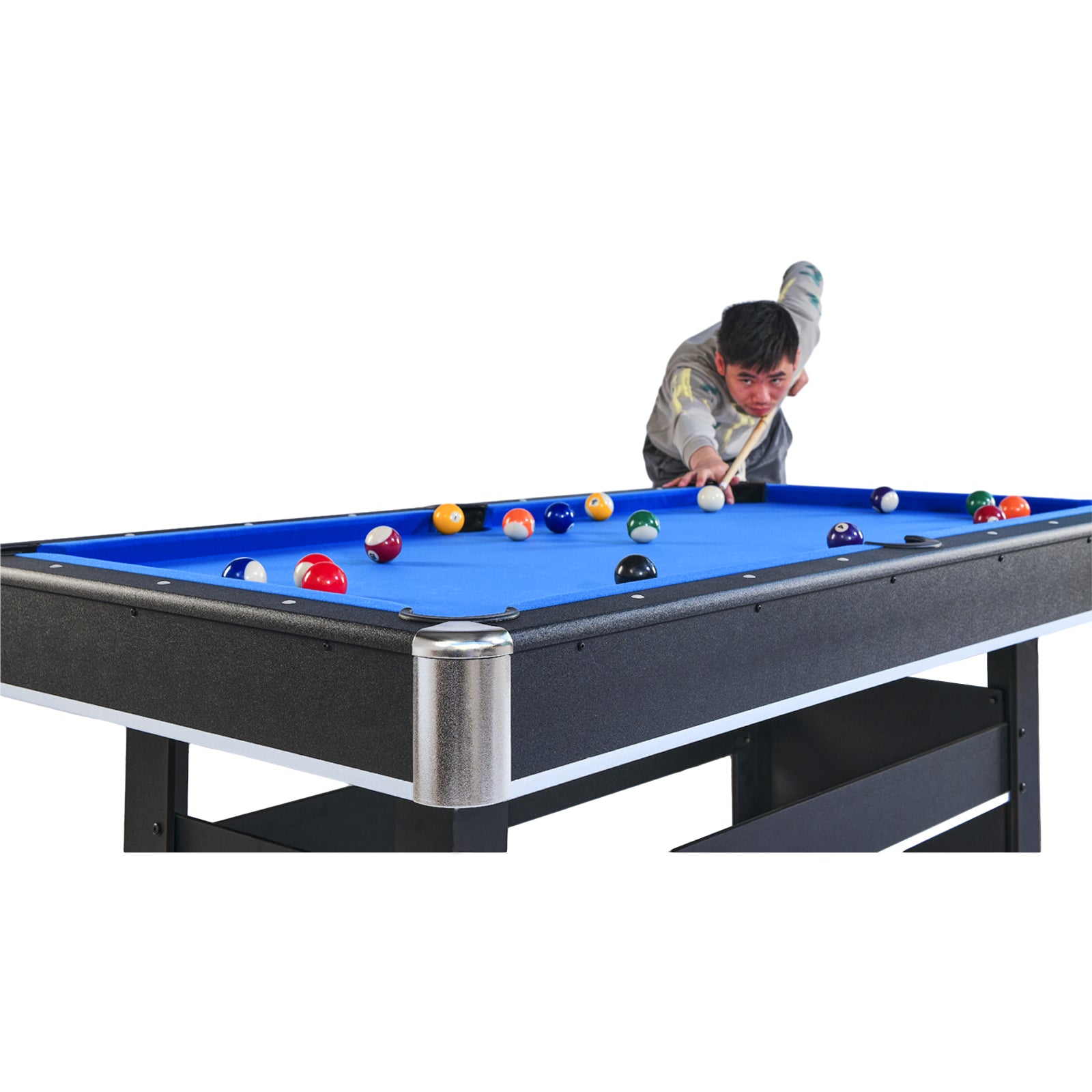 6-ft Pool Table with Table Tennis Top - Black with Blue Felt