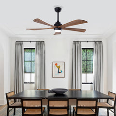 52" 5PCS  Solid Wood Blades Ceiling Fan with Lights Remote Control,Quiet DC Motor 3 Blade Ceiling Fans 6 Speed Levels,Reversible Ceiling Fan,for Patio Living Room, Bedroom, Office,Indoor.(Matte Black)