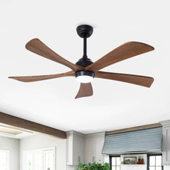 52" 5PCS  Solid Wood Blades Ceiling Fan with Lights Remote Control,Quiet DC Motor 3 Blade Ceiling Fans 6 Speed Levels,Reversible Ceiling Fan,for Patio Living Room, Bedroom, Office,Indoor.(Matte Black)