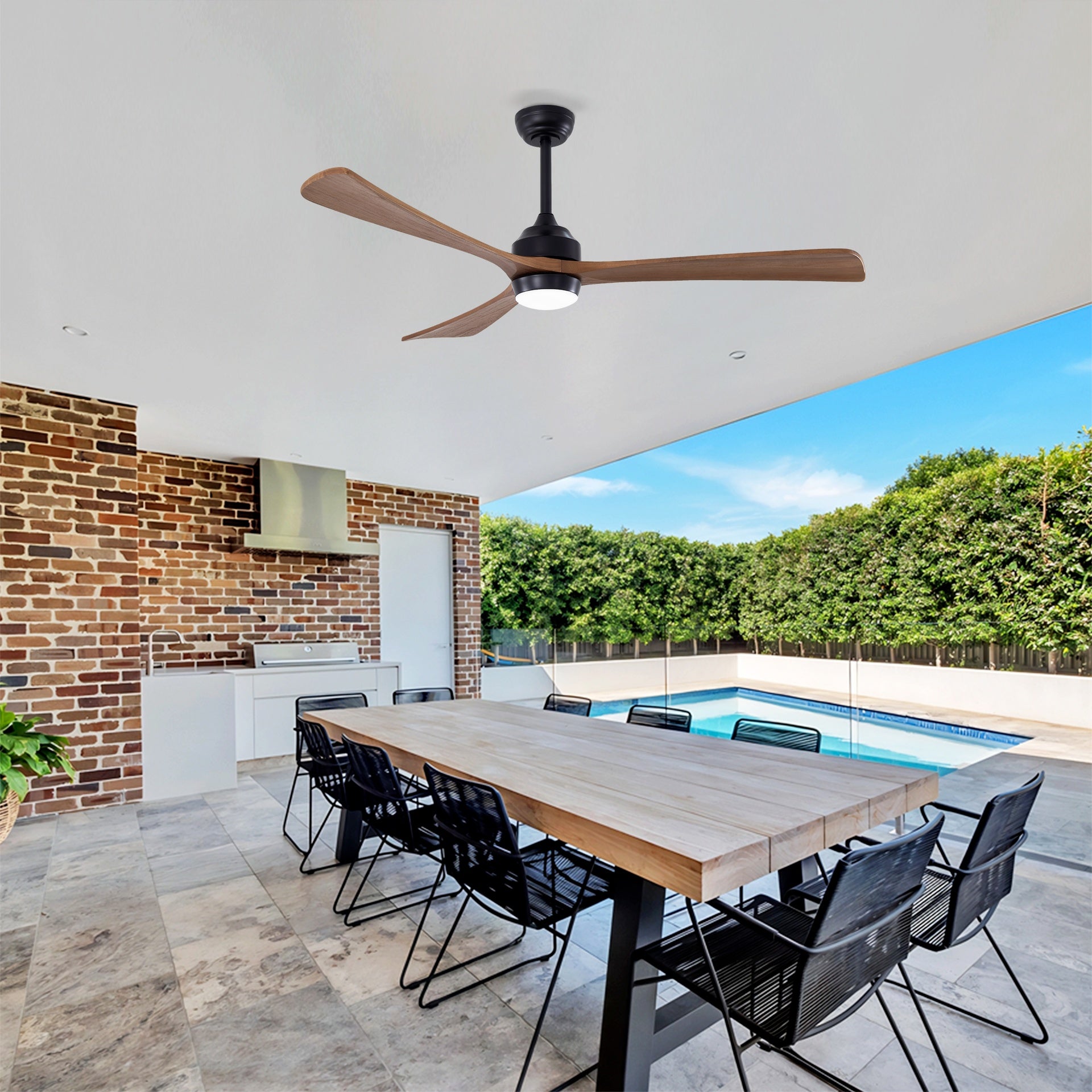 62" 3PCS  Solid Wood Blades Ceiling Fan with Lights Remote Control,Quiet DC Motor 3 Blade Ceiling Fans 6 Speed Levels,Reversible Ceiling Fan,for Patio Living Room, Bedroom, Office,Indoor.(Matte Black)