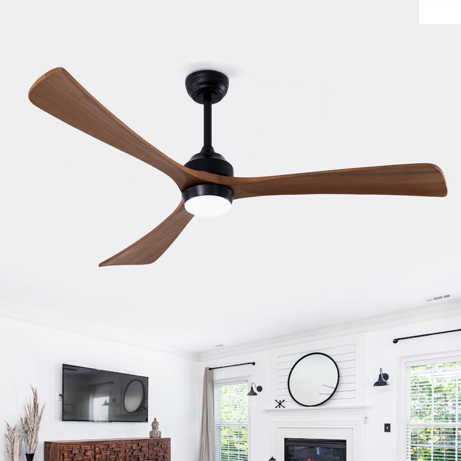 62" 3PCS  Solid Wood Blades Ceiling Fan with Lights Remote Control,Quiet DC Motor 3 Blade Ceiling Fans 6 Speed Levels,Reversible Ceiling Fan,for Patio Living Room, Bedroom, Office,Indoor.(Matte Black)