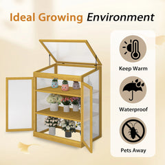 Greenhouse Wooden Cold Frame Greenhouse, Mini Greenhouse for Outdoor, Polycarbonate Garden Greenhouse Cabinet 2-Tier, Keep Plant Warm Enough