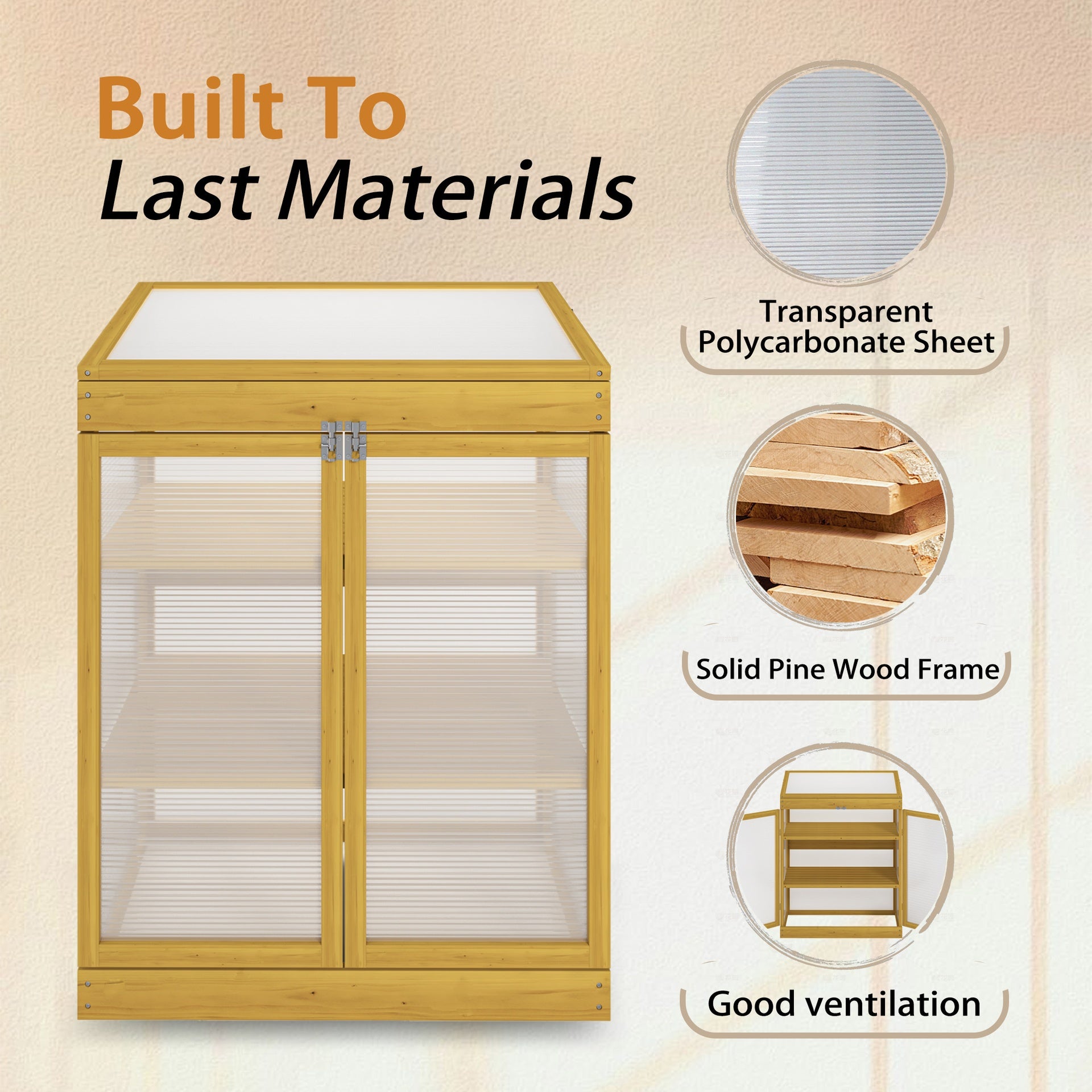 Greenhouse Wooden Cold Frame Greenhouse, Mini Greenhouse for Outdoor, Polycarbonate Garden Greenhouse Cabinet 2-Tier, Keep Plant Warm Enough
