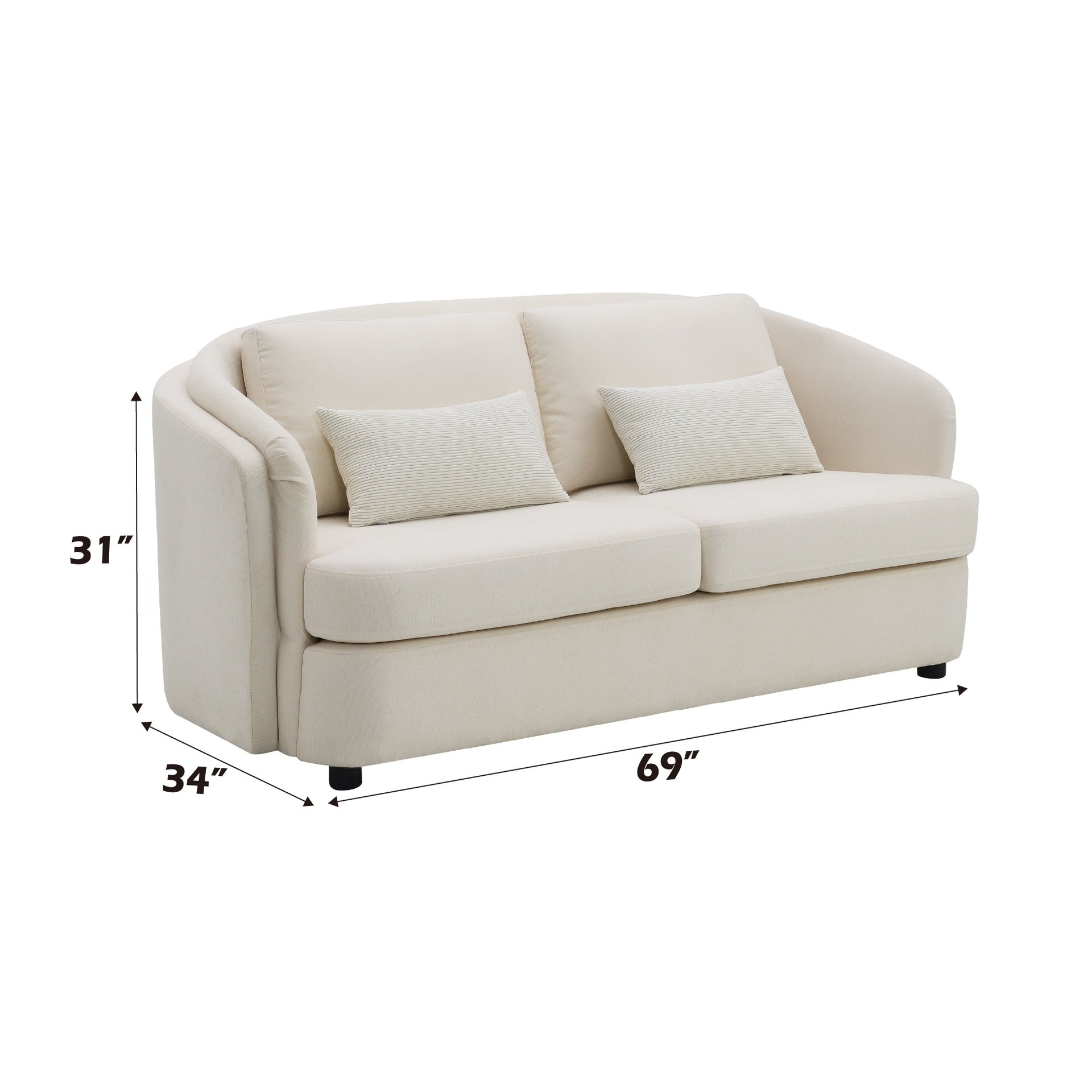 Mariko Beige Linen Loveseat with 2 Toss Pillows