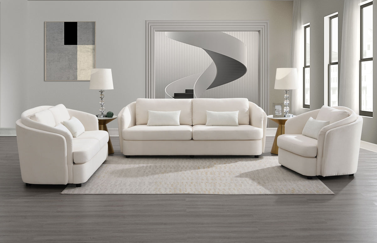 Mariko Beige Linen 3Pcs Living Room Set (Sofa, Loveseat, Chair)