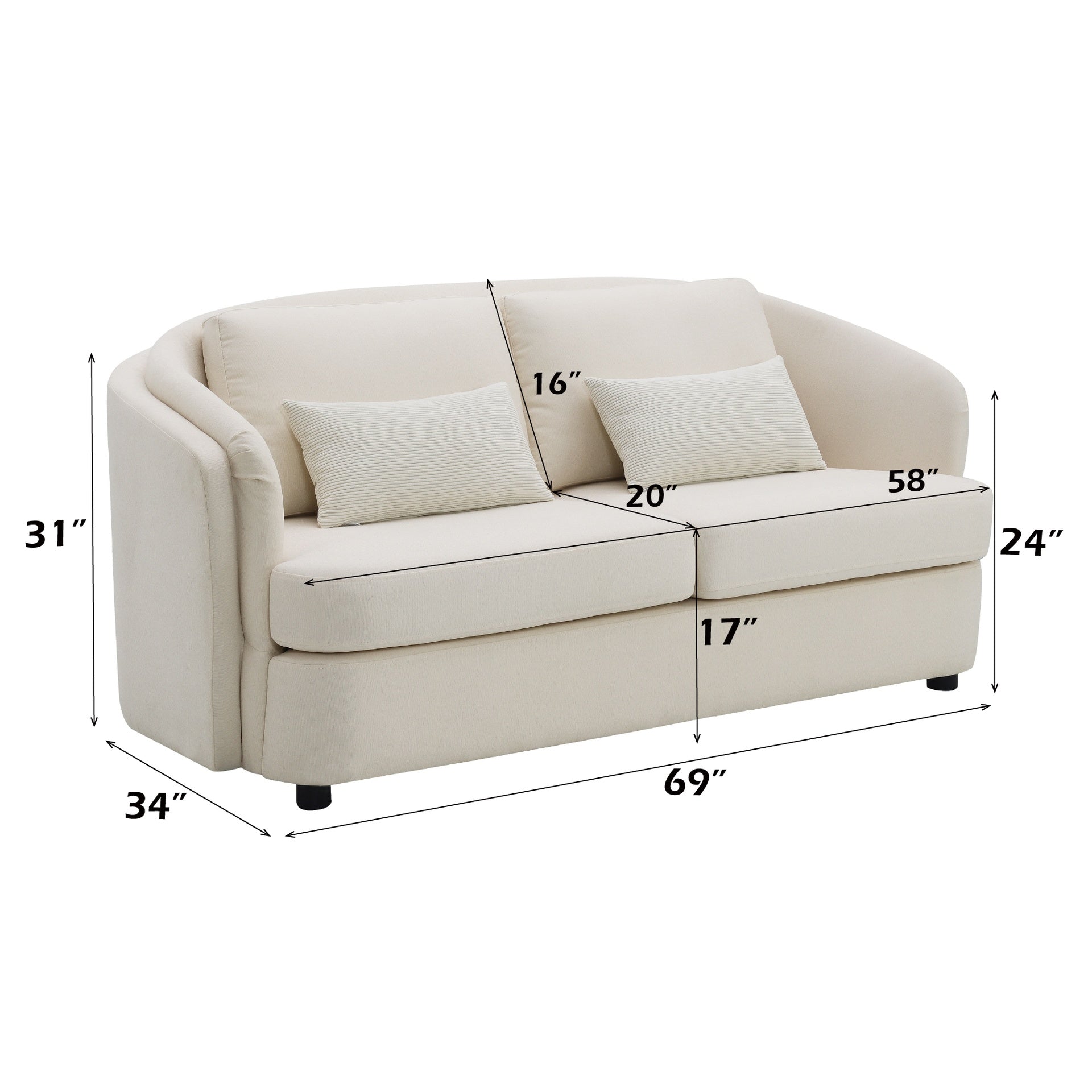 Mariko Beige Linen 3Pcs Living Room Set (Sofa, Loveseat, Chair)