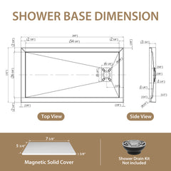 60x32 Inch White Acrylic Shower Base, Right Drain, Non-Slip Surface