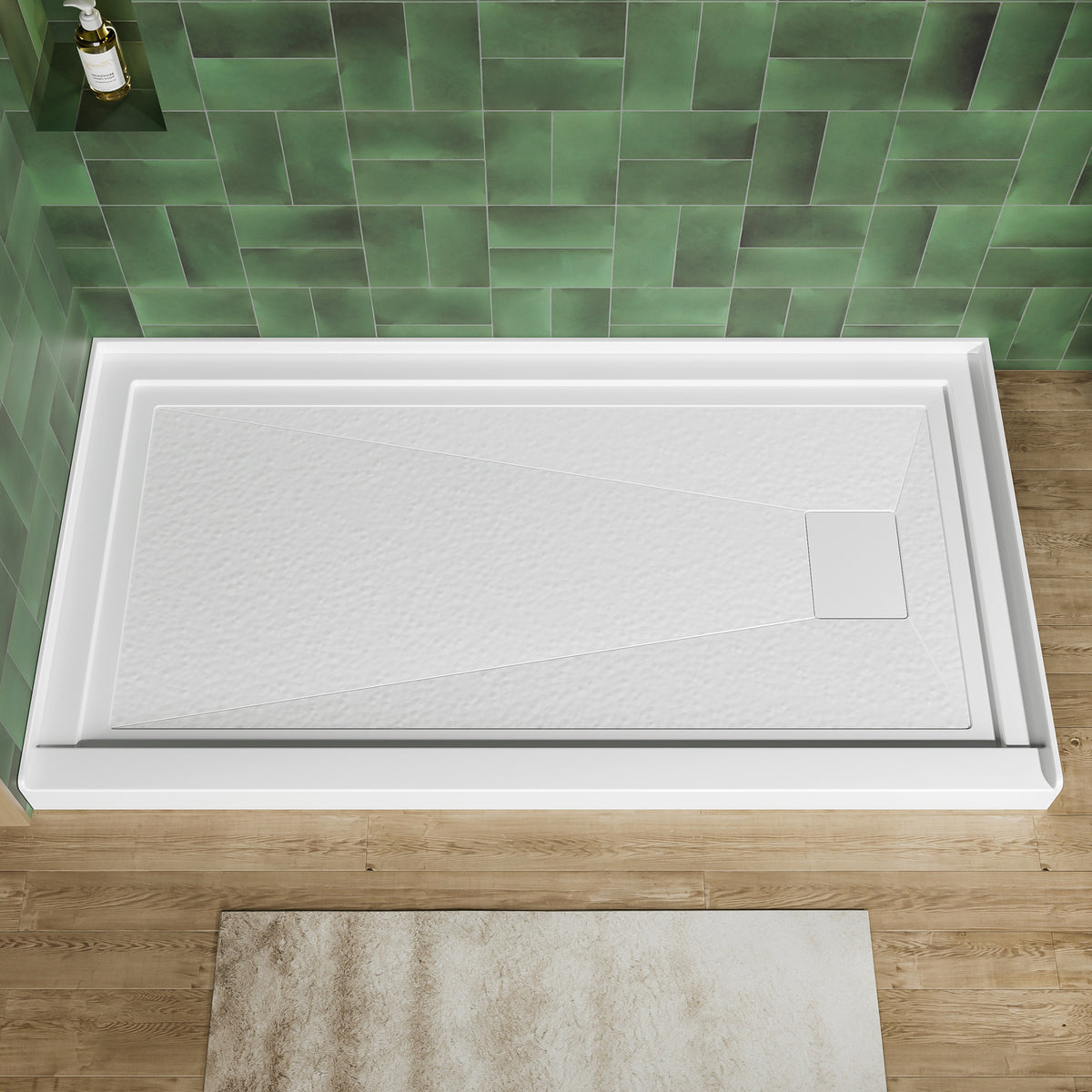 60x32 Inch White Acrylic Shower Base, Right Drain, Non-Slip Surface
