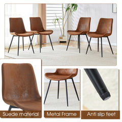 Table and chair set.A retro rectangular dining table with fishbone patterned MDF desktop and black metal legs.Paired With 6 Technology-Fabric Brown Chairs With Curved Widened Cushion Design.