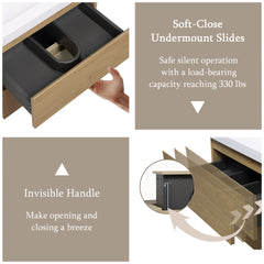 30" Floating Bathroom Vanity with Sink, Wall-Mounted Storage Cabinet with Solid Surface Top Basin and Soft Close Drawers Fully Assembled, Natural Oak 24V11-30NO-W1920P385475