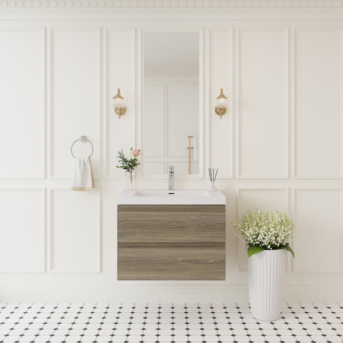 30" Floating Bathroom Vanity with Sink, Wall-Mounted Bathroom Storage Vanity Cabinet with Solid Surface Top Basin and Soft Close Drawers Fully Assembled, Ash Grey 24V11-30AG-W1920P385477