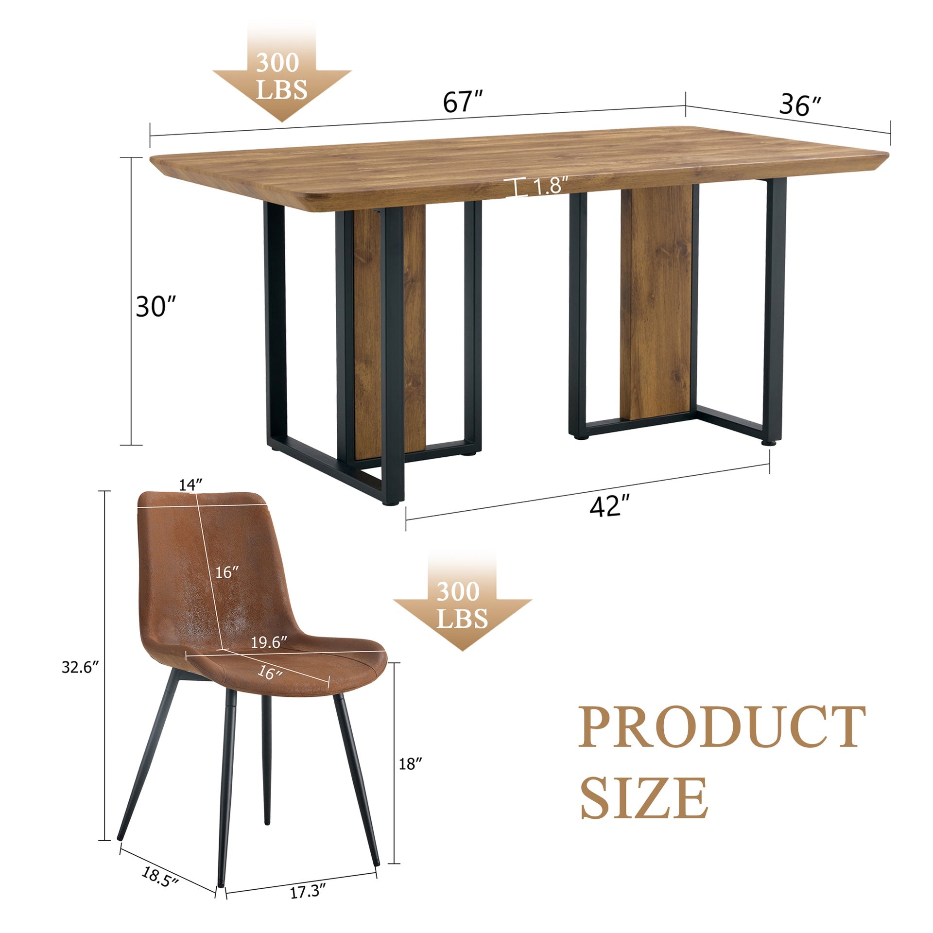 Table and chair set.67"x36" Wood-Textured MDF Dining Table Set with 6 Brown Suede Chairs.MDF sticker,Wood colored texture sticker,Brown armless dining chair,Suitable for kitchen,Dining room,etc.