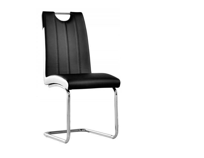 Dining Chair Set of 2, Faux Leather Upholstered Kitchen Side Chair with Metal Legs, Black/White