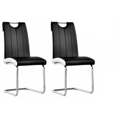 Dining Chair Set of 2, Faux Leather Upholstered Kitchen Side Chair with Metal Legs, Black/White