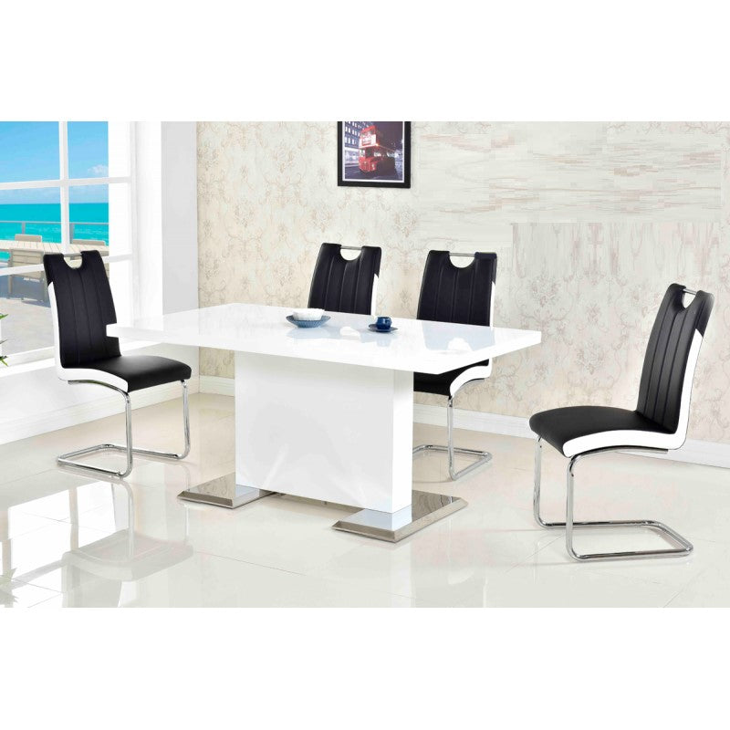 Dining Chair Set of 2, Faux Leather Upholstered Kitchen Side Chair with Metal Legs, Black/White