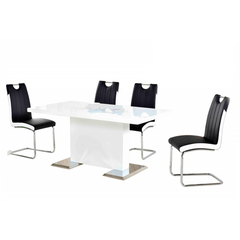 Dining Chair Set of 2, Faux Leather Upholstered Kitchen Side Chair with Metal Legs, Black/White