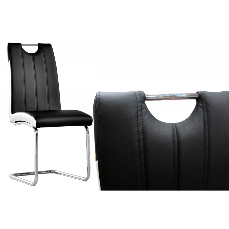 Dining Chair Set of 2, Faux Leather Upholstered Kitchen Side Chair with Metal Legs, Black/White