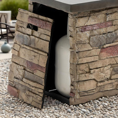 42" Propane Gas Fire Pit Table, 50000 BTU  Rectangular Concrete Fire Pit for Outside Patio Deck Garden Backyard - beigie multi