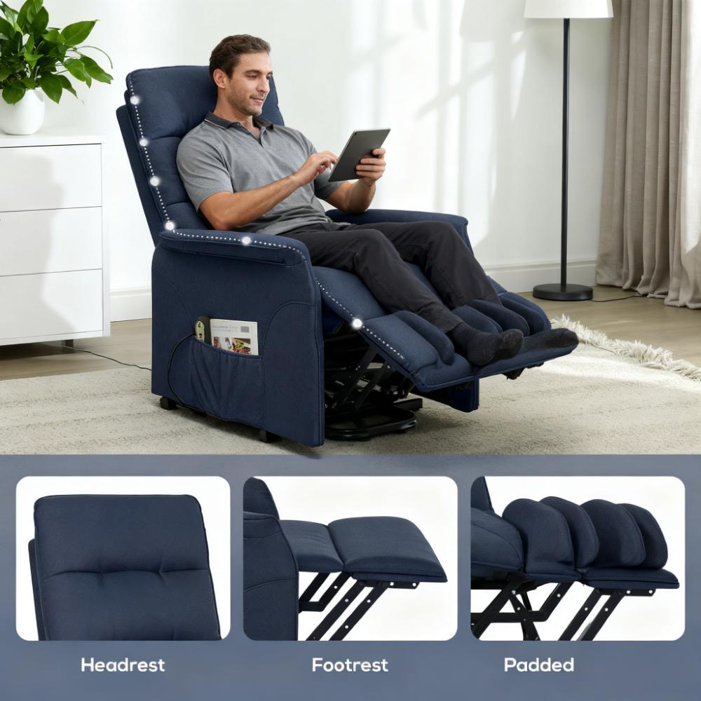 Fabric Recliner Sofa with Remote Control,Power Lift Chair, Side Pockets