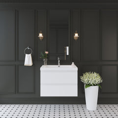 30" Floating Bathroom Vanity with Sink, Modern Wall-Mounted Bathroom Storage Vanity Cabinet with Solid Surface Top Basin and Soft Close Drawers Fully Assembled, Glossy White GF-24V11-30GW-W1573P152684