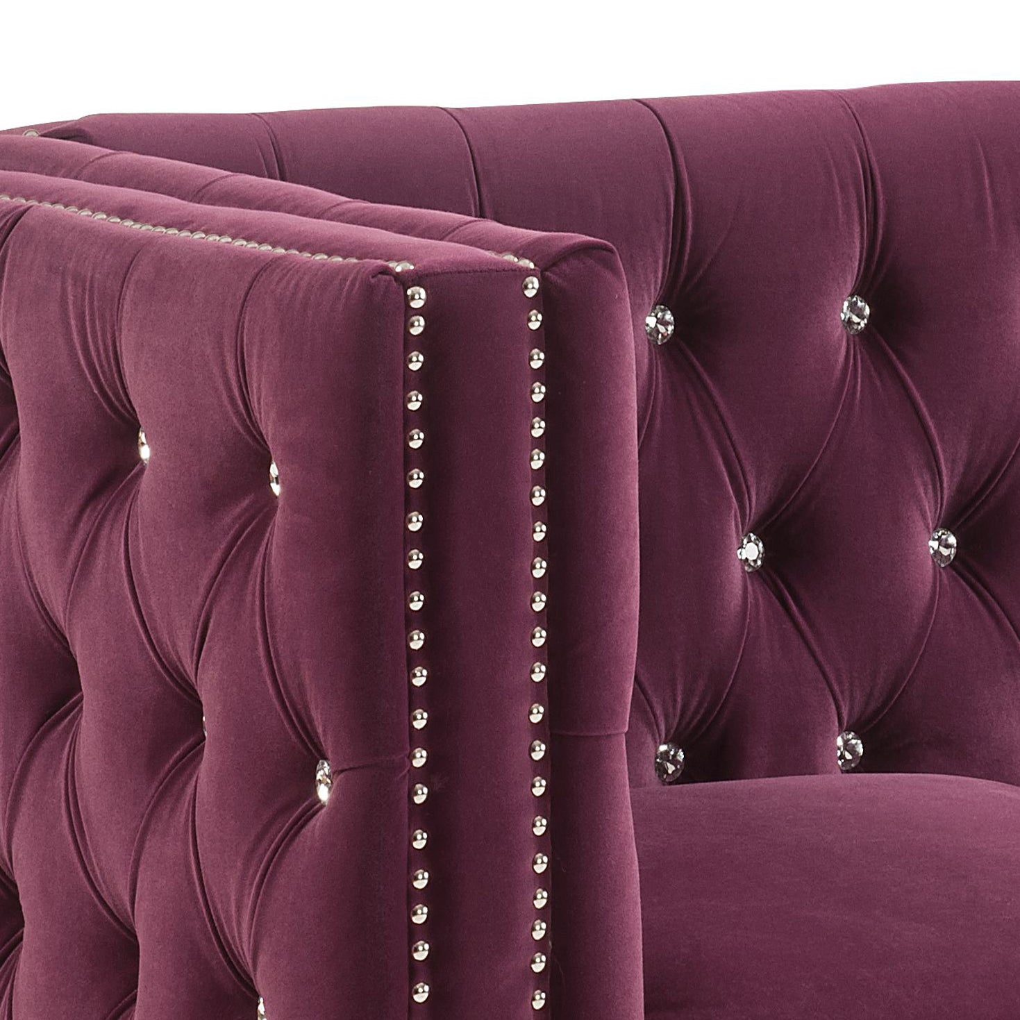 Burgundy Tufted Loveseat with Nailhead Trim