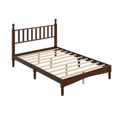 Full Size Wood Platform Bed with Gourd Shaped Headboard,Retro Style Platform Bed with Wooden Slat Support,Walnut