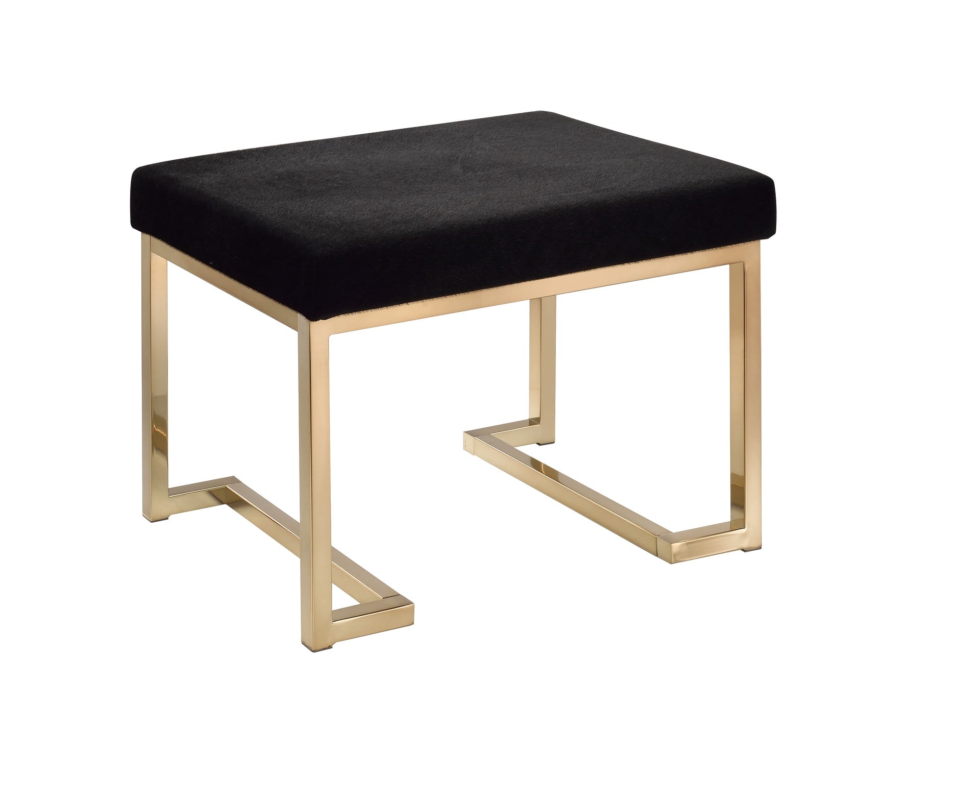 Boice Black Fabric & Champagne Finish Ottoman