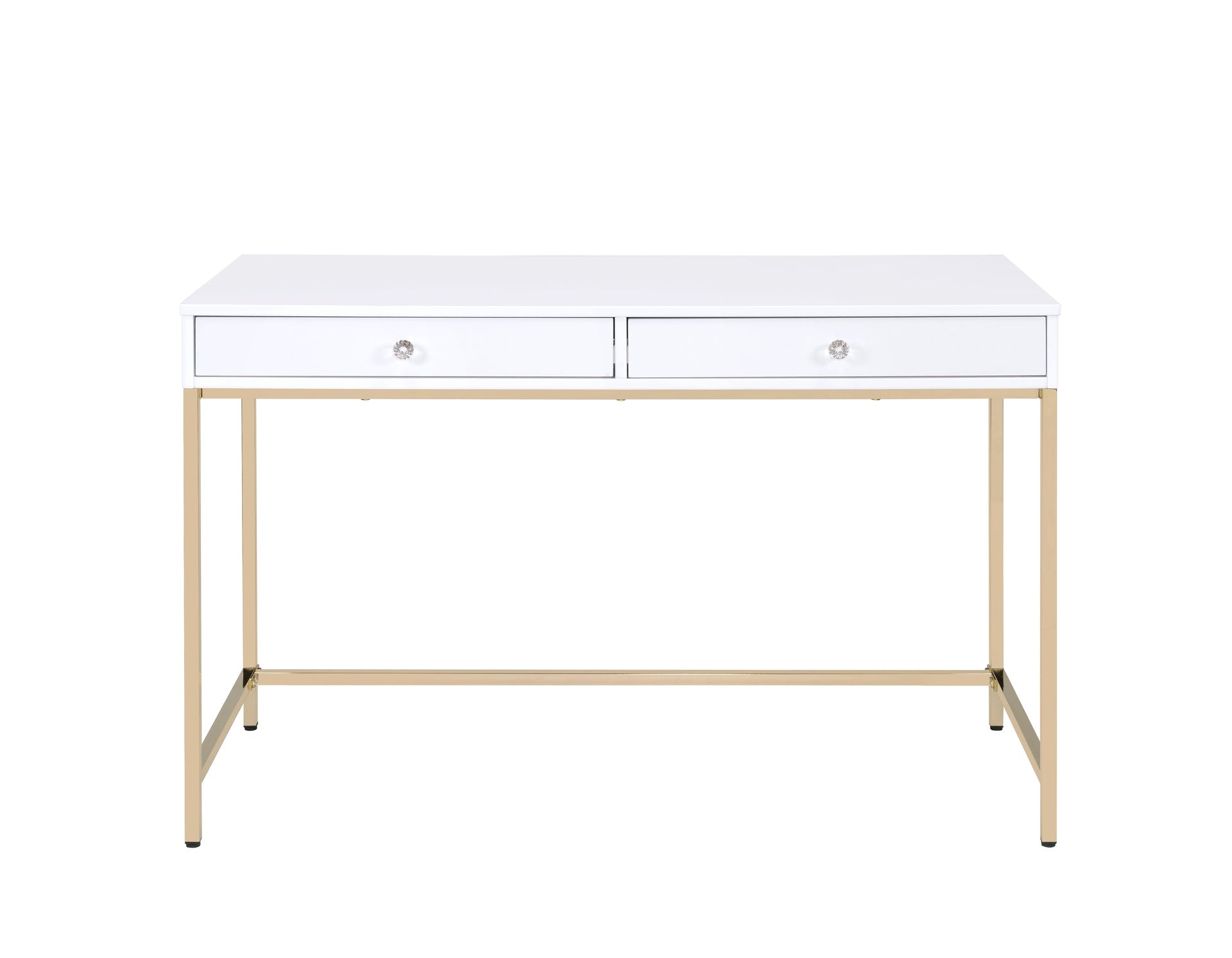 Ottey White High Gloss & Gold Finish Vanity Desk