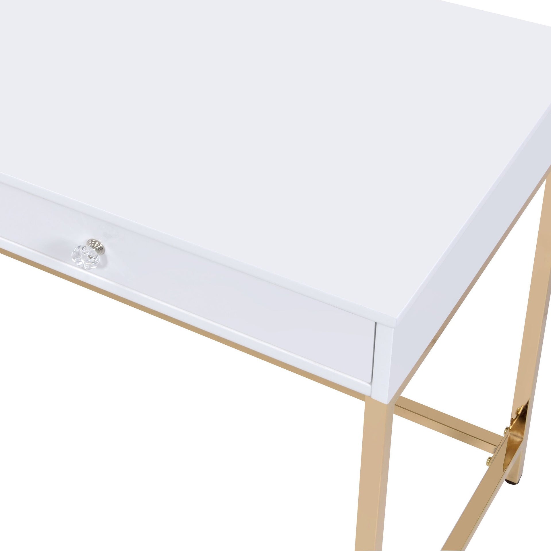 Ottey White High Gloss & Gold Finish Vanity Desk