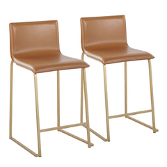 Mara 26" Contemporary Counter Stool in Gold Metal and Camel Faux Leather by LumiSource - Set of 2