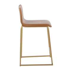 Mara 26" Contemporary Counter Stool in Gold Metal and Camel Faux Leather by LumiSource - Set of 2
